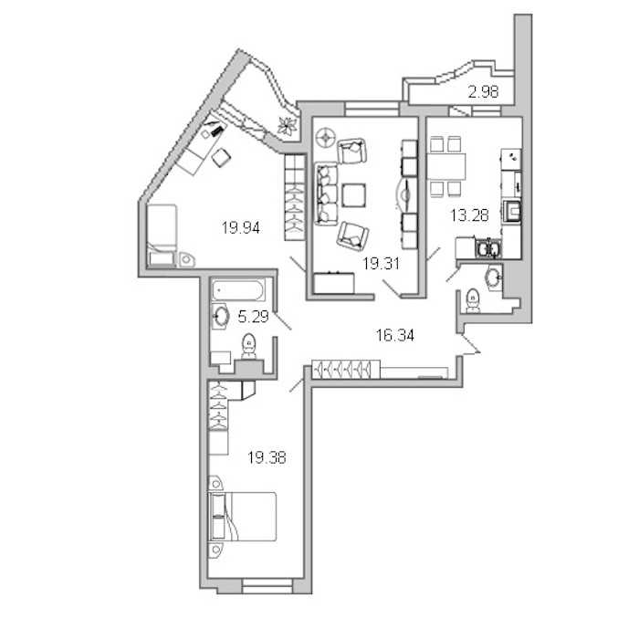 Трехкомнатная квартира в : площадь 99.2 м2 , этаж: 7 – купить в Санкт-Петербурге